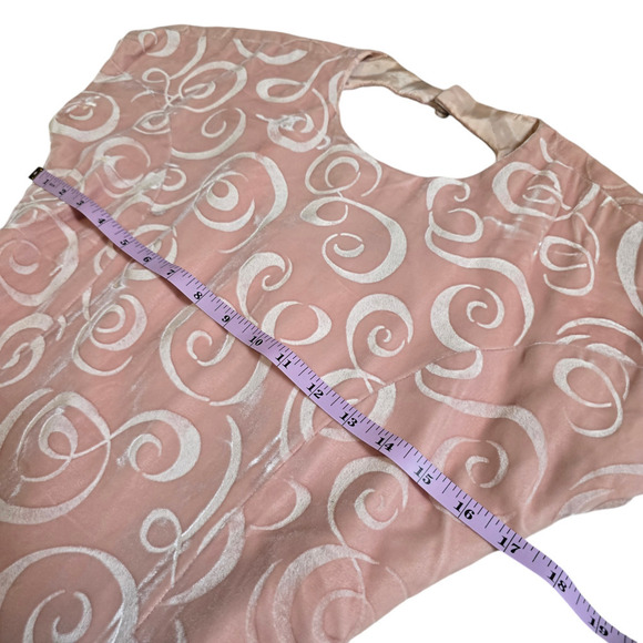 Vintage 80s Pink Velvet Dress with Abstract Swirl Pattern  Keyhole Retro Glam - Picture 7 of 9
